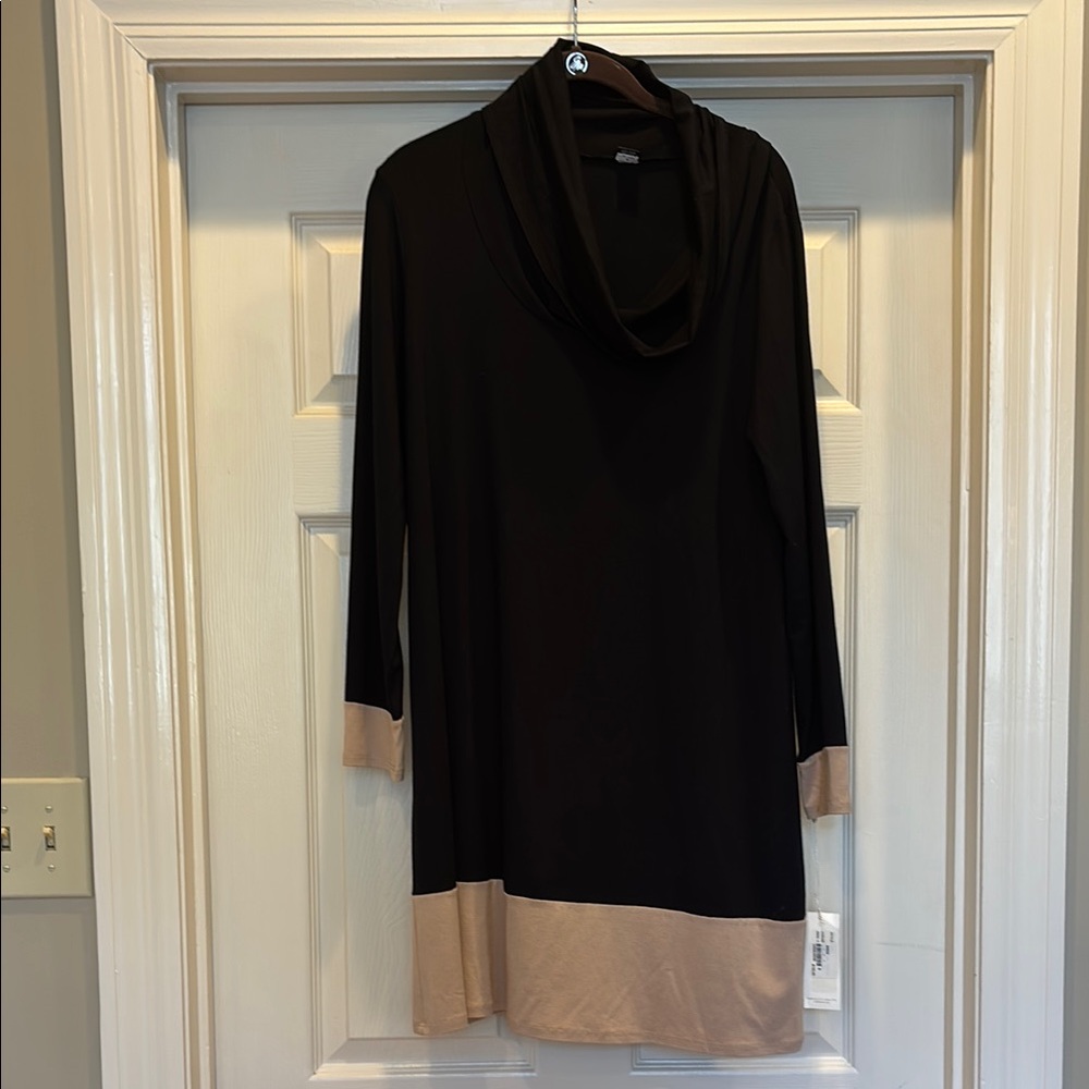 Black and tan Cowl Neck Dress